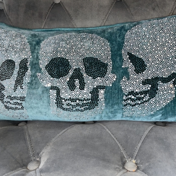 Halloween Skull Skeleton Crystal Rhinestone Bling 12" X 24" Pillow(s) - Picture 1 of 4
